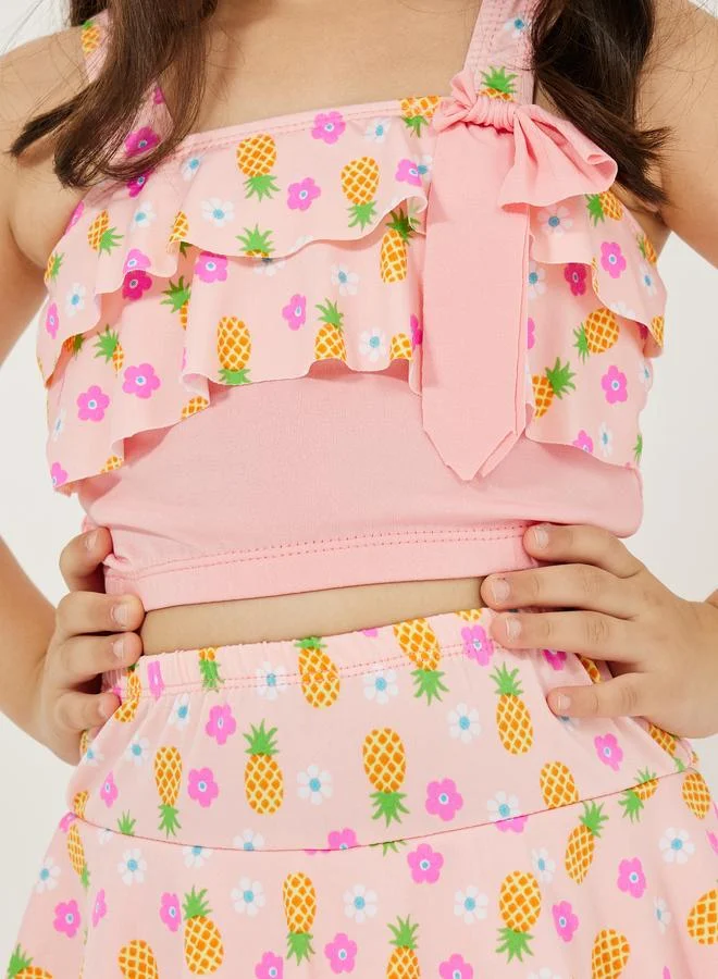 Styli Styli Pack of 3 - Floral Print Top- Skort and Cap Swimwear