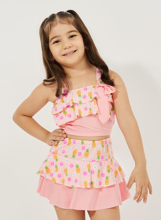 ستايلي ستايل طقم 3 قطع - بلوزة بطبعة زهور، سكورت، وقبعة للسباحة - Image 2