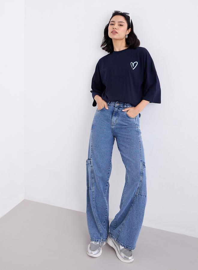 ستايلي تيشيرت فضفاض بطبعة كتابة - Image 2