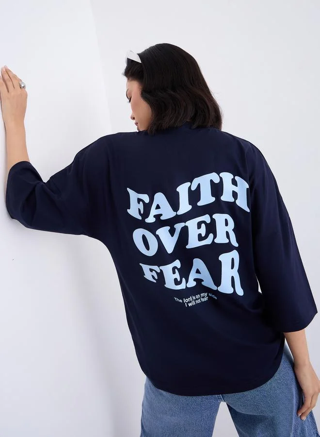 Styli Styli Women Oversized Fit Longline Slogan T-Shirt