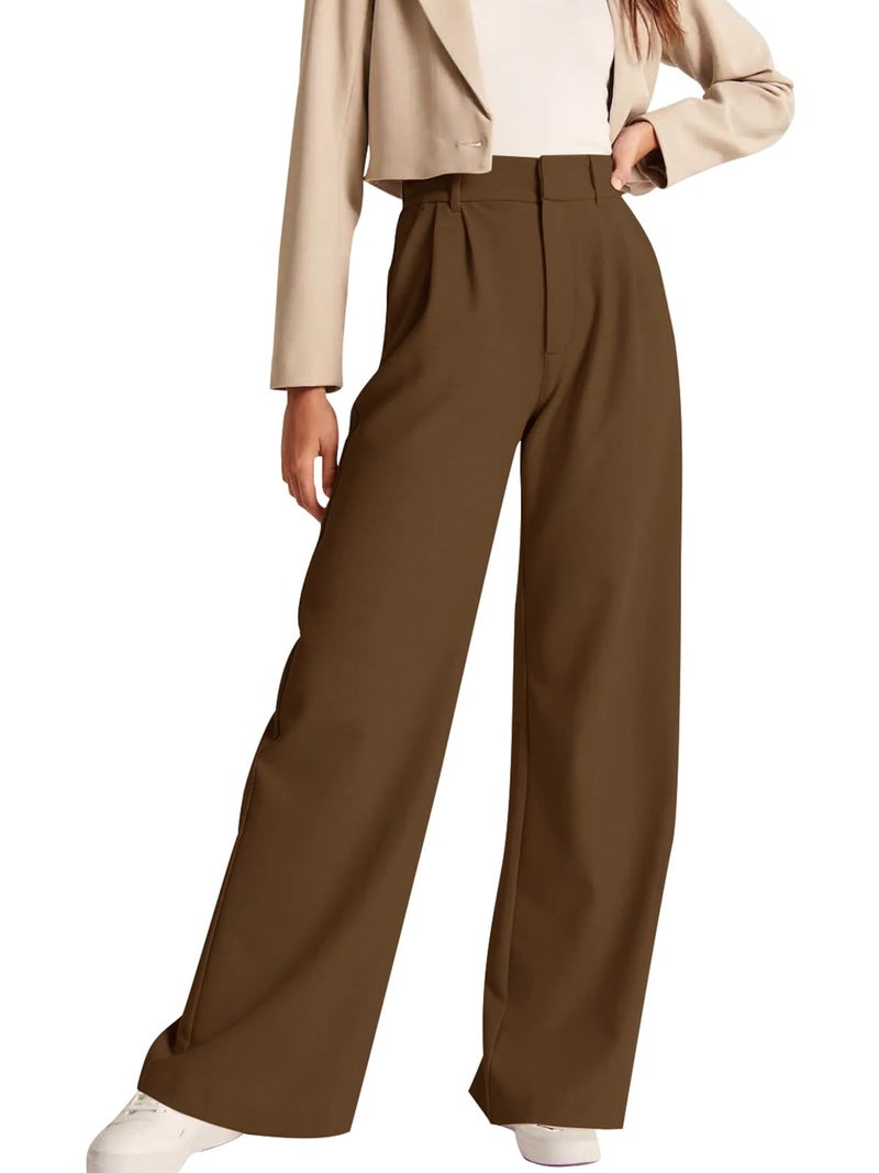 NIMIN Wide Leg Trousers Pants for Women Dressy High Waist Business Casual Pants Loose Long Slacks 2025 Fashion Ladies Pants Dark Brown Large - Image 1