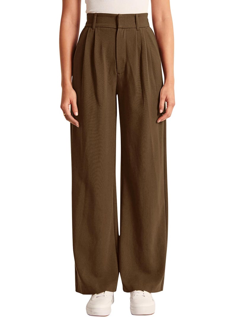 NIMIN Wide Leg Trousers Pants for Women Dressy High Waist Business Casual Pants Loose Long Slacks 2025 Fashion Ladies Pants Dark Brown Large - Image 2