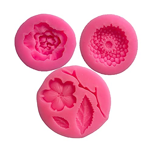 FOYARA 3 Pack Flower Fondant Molds Mini Daisy Rose and Peach Blossom Shape Silicone Mold for Cake Decoration, Polymer Clay, Chocolate, Soap Wax Making Crafting Projects - Image 1
