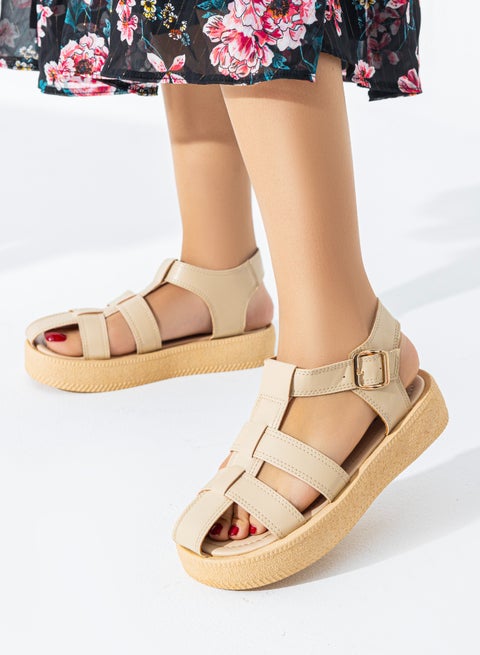 صندل جلد بأبزيم عالي الجودة CF-17-بيج