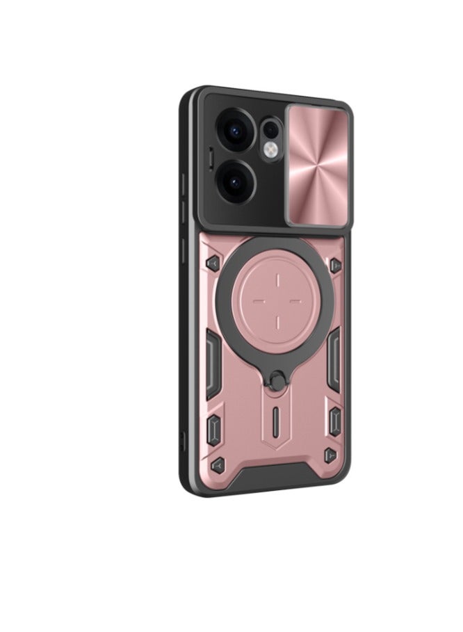 Case Cover Shockproof CD Protective Case with Camera Protection and Metal Ring Compatible with Oppo Reno 13F (Rose Gold)