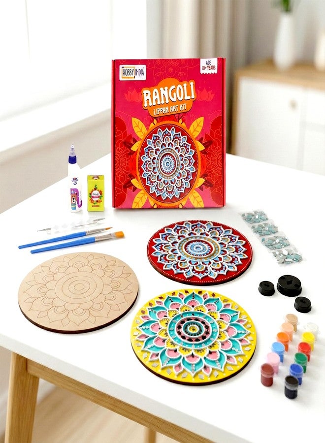 HOBBY INDIA Lippan Art and Craft Materials Kit for Adults and Beginners I Premarked MDF Board Mandala Art Painting DIY Kit for Room Wall Hanging Office and Home Decoration (Rangoli) - Image 1