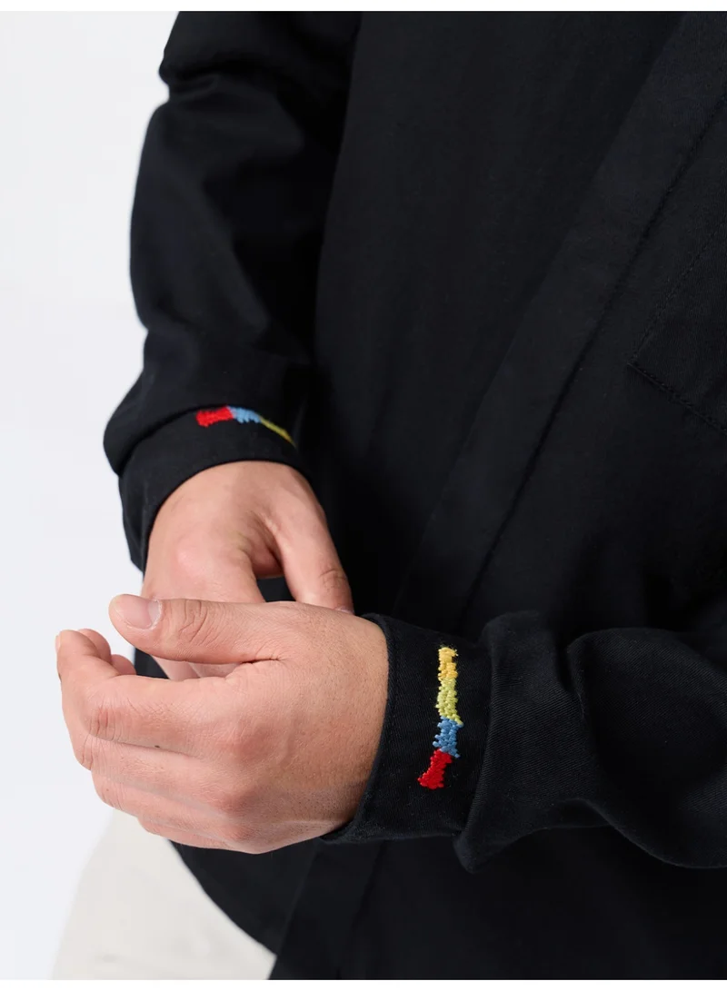 The Souled Store  The Souled Store: Art Is Love Men and Boys Long Sleeve Spread Collar Black Embroidered Cotton Relaxed Shirt  | Best Price UAE