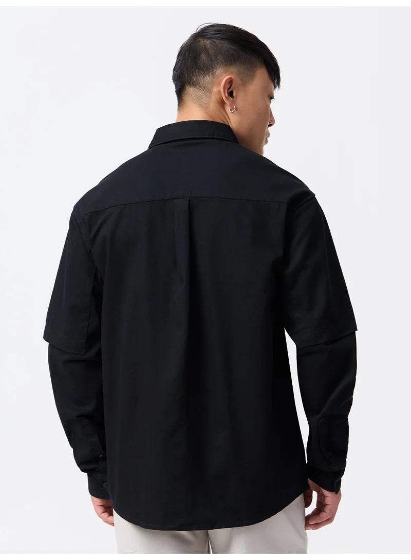 The Souled Store  The Souled Store: Art Is Love Men and Boys Long Sleeve Spread Collar Black Embroidered Cotton Relaxed Shirt  | Best Price UAE