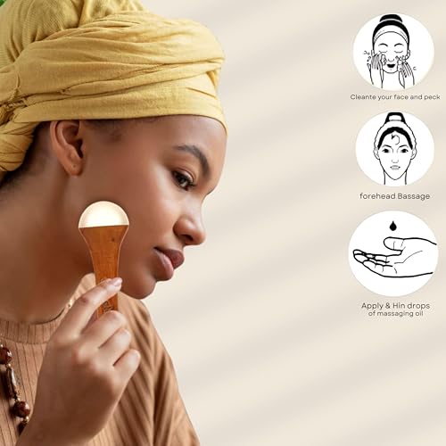 Soulvinee أداة تدليك الوجه والجسم والقدم من سولفين، مدلك للقدم بمقبض خشبي للتخلص من السموم والاسترخاء العميق (برونزي الحجم: 4.5 سم) - Image 5
