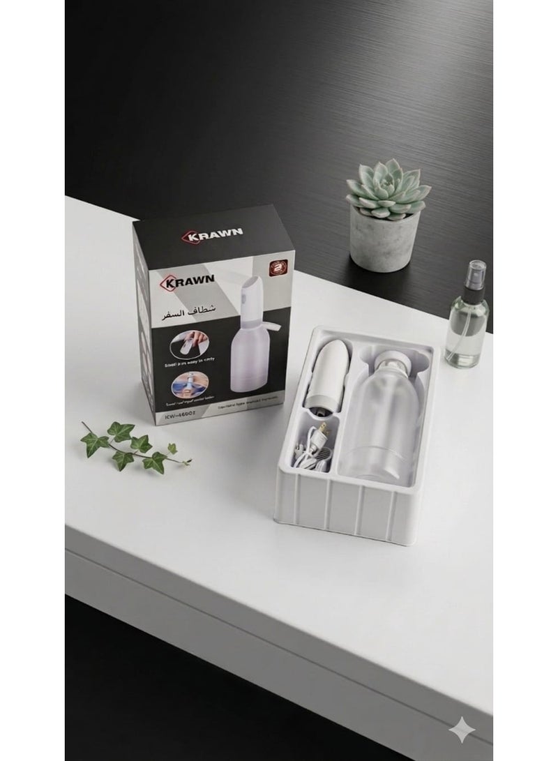 كراون Portable travel bidet , Automatic rechargeable water bidet , Electric rechargeable travel bidet , Travel bidet sprayer , Travel bidet with USB Type-C fast charging port , Fully waterproof portable bidet with IPX7 rating , Compatible with plastic water bottles , Stainless steel precision spray nozzle , Compact and lightweight design easy to carry in pocket and handbag , Portable personal hygiene device ideal for road trips and camping , Essential accessories for Hajj, Umrah, and international travel , Detachable internal filter screen for water purification and anti-clogging , Uniform distribution and quiet water flow with one-touch button , Practical and hygienic alternative to wet wipes and toilet paper , Essential travel tools for expats and students abroad , Easy to clean and reusable , Suitable for personal use in hotels, public places, and outdoor areas , Smart electric water sprayer for Wudu and personal hygiene , Practical for hikers and caravan owners - White Color - Image 4