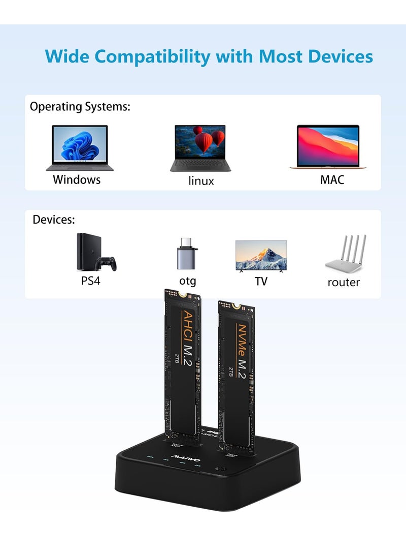 MAIWO MAIWO MacBook AHCI (M KEY B&M KEY) SSD NVMe Duplicator, USB3.2 Type-C 20Gbps M.2 Clone Docking Station, Compatible with M.2 SSD 2230/2242/2260/2280, Support One-Key Offline Clone Function (K3016P2+)  - Image 4