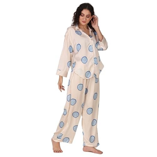 Masha Women Polyester Over-Size-Red-Heart Night Suit Top & Pajama Set (X-Large, Blue) - Image 3