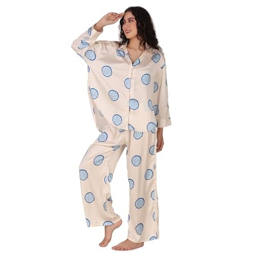 Masha Women Polyester Over-Size-Red-Heart Night Suit Top & Pajama Set (X-Large, Blue) - Image 2