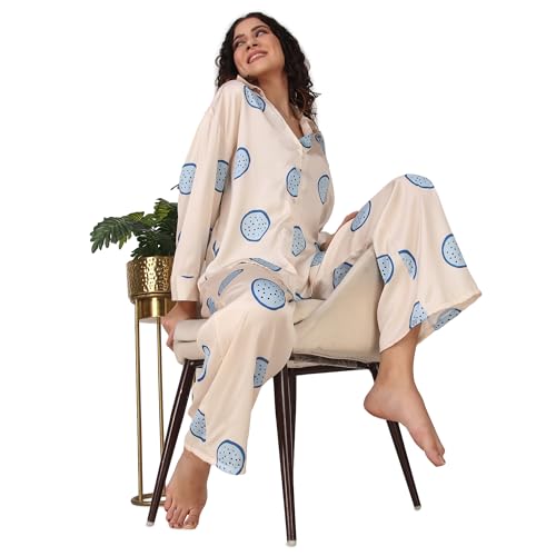 Masha Women Polyester Over-Size-Red-Heart Night Suit Top & Pajama Set (X-Large, Blue) - Image 5