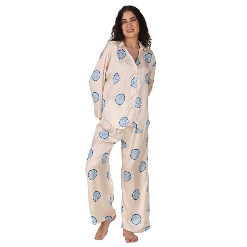 Masha Women Polyester Over-Size-Red-Heart Night Suit Top & Pajama Set (X-Large, Blue) - Image 1