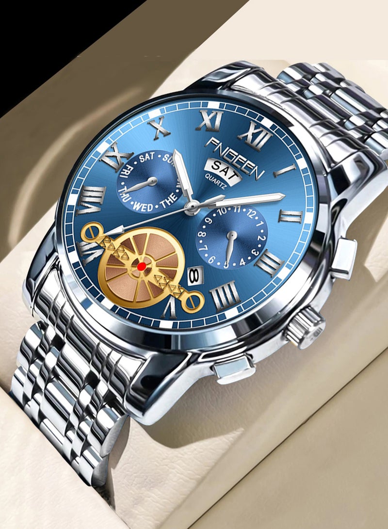 FNGEEN FNGEEN Men's Watches Top Luxury Brand Fashion Quartz Men Watch Calendar Waterproof Gold Steel Business Wristwatch  - Image 2