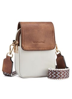 Bostanten Small Crossbody Bags For Women Trendy Leather Phone Wallet Purses Handbags Adjustable Guitar Strap (D02Brown With Beige)  - Image 1