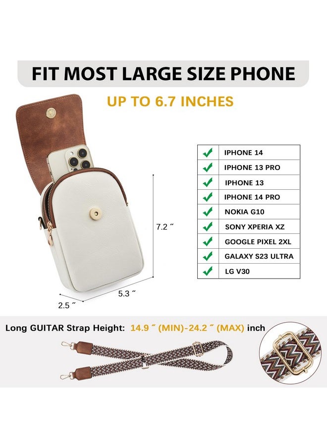 Bostanten Small Crossbody Bags For Women Trendy Leather Phone Wallet Purses Handbags Adjustable Guitar Strap (D02Brown With Beige)  - Image 4