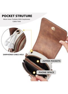 Bostanten Small Crossbody Bags For Women Trendy Leather Phone Wallet Purses Handbags Adjustable Guitar Strap (D02Brown With Beige)  - Image 3