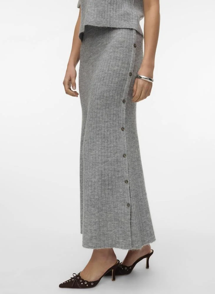 VERO MODA Knitted Maxi Skirt with Button Detailing