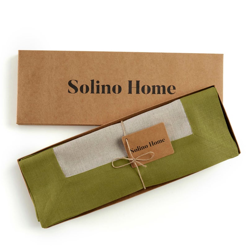 Solino Home Solino Home Linen Placemats Set of 4-100% Pure Linen Cloth Fabric Placemats Avocado and Natural - 19"" L x 14"" W Inch Washable Dining Place Mats - Contempo  - Image 3
