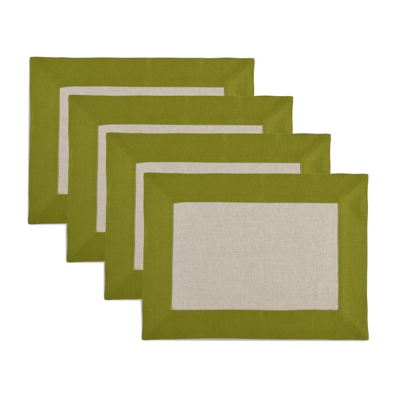 Solino Home Solino Home Linen Placemats Set of 4-100% Pure Linen Cloth Fabric Placemats Avocado and Natural - 19"" L x 14"" W Inch Washable Dining Place Mats - Contempo  - Image 1