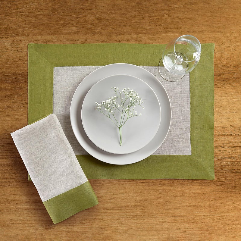 Solino Home Solino Home Linen Placemats Set of 4-100% Pure Linen Cloth Fabric Placemats Avocado and Natural - 19"" L x 14"" W Inch Washable Dining Place Mats - Contempo  - Image 2