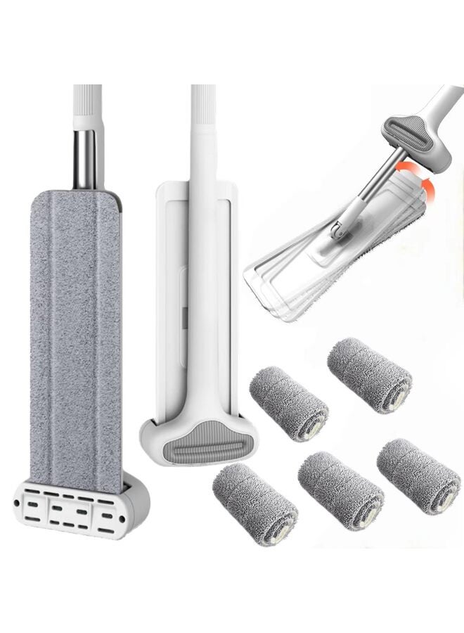 يُسلِّم ممسحة أرضيات خشبية احترافية من الألياف الدقيقة تأتي مع أربع مماسح مسطحة قابلة لإعادة الاستخدام والغسل لتنظيف الأرضيات الرطبة والجافة في المنزل والمكتب - Image 1