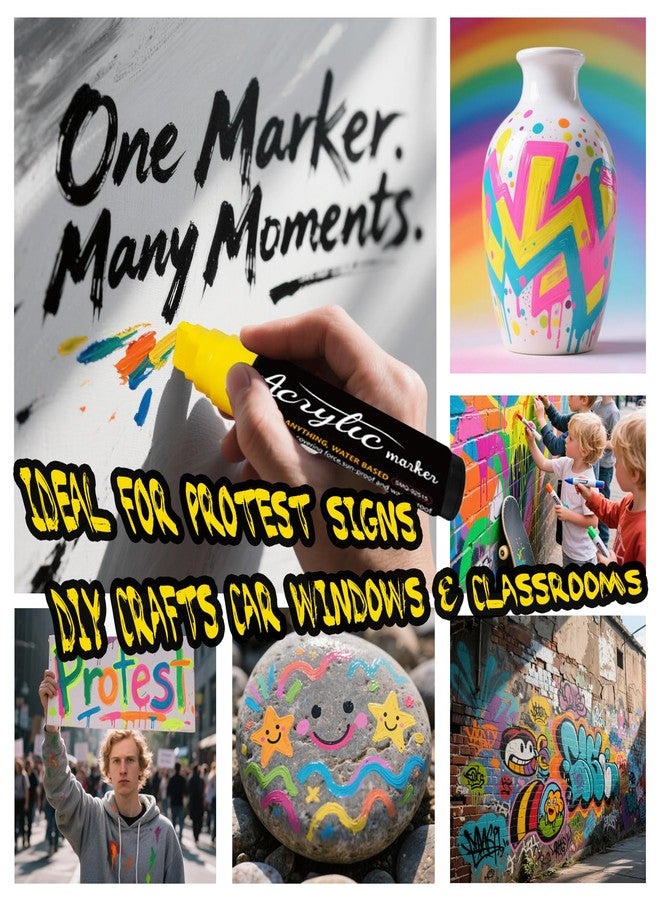 Ami Jumbo Poster Markers - 10 Pcs 15mm Thick Felt Tip Acrylic Permanent Pens Set, Wide Tip Graffiti Markers for Car Window, Rock, Poster Board,Wood,Banner & Sign Painting - Image 4