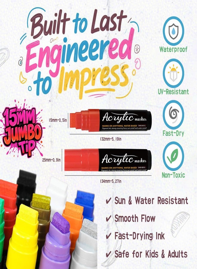 Ami Jumbo Poster Markers - 10 Pcs 15mm Thick Felt Tip Acrylic Permanent Pens Set, Wide Tip Graffiti Markers for Car Window, Rock, Poster Board,Wood,Banner & Sign Painting - Image 5