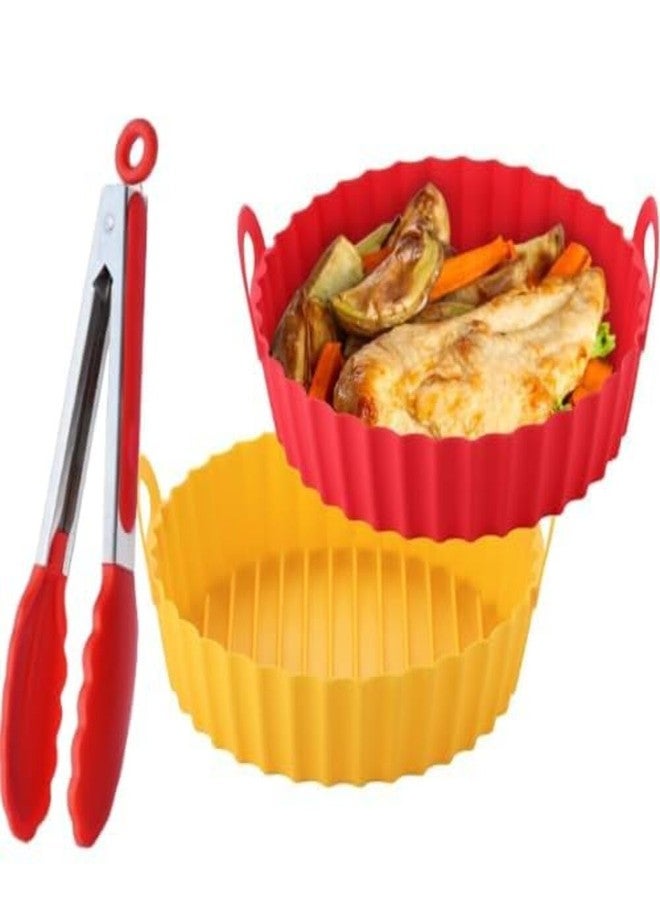 FLIPA Reusable 8" Silicone Air Fryer Liners for Non-Stick Foldable Parchment Liner with 9-Inch Tongs with Silicone Tip ((Pack of 3)) - Image 1