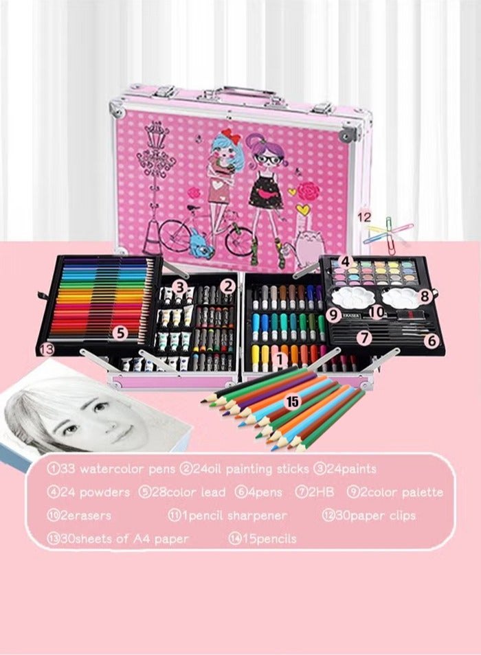 هايدو 219 مجموعة فنية PCS -مجموعة فنية لفنان محترف يرسم الأطفال -المراهقين والبالغين، بما في ذلك الألوان -أقلام الرصاص الملونة -الألوان المائية -الورق -الألواح المطاطية -هدايا كبيرة للأطفال,أسلوب القلم هو عشوائي. - Image 1