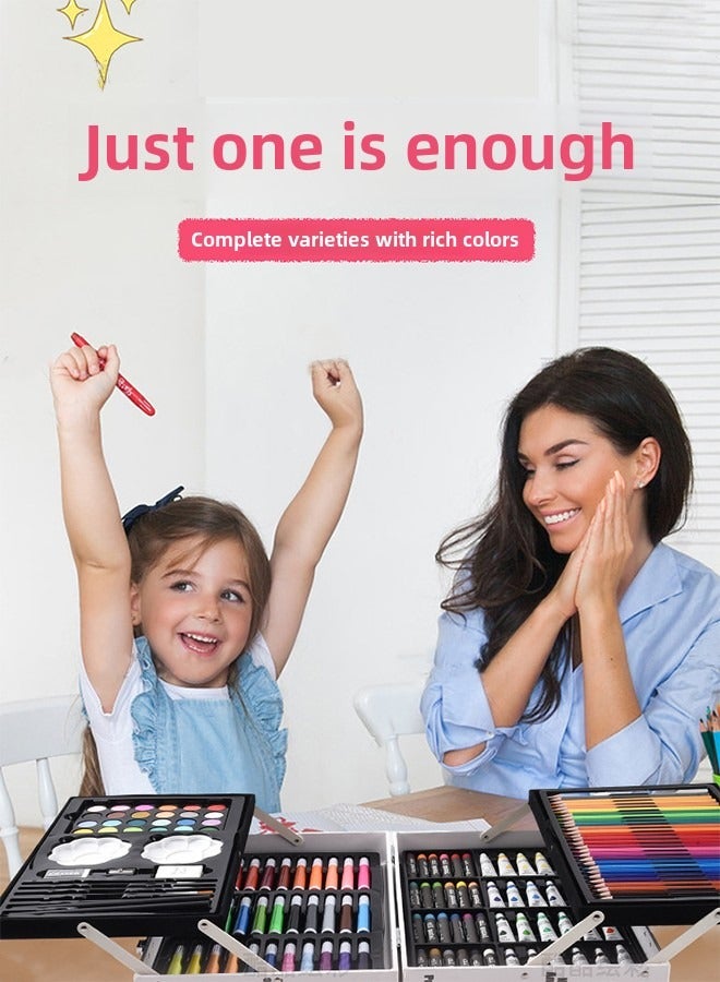 هايدو 219 مجموعة فنية PCS -مجموعة فنية لفنان محترف يرسم الأطفال -المراهقين والبالغين، بما في ذلك الألوان -أقلام الرصاص الملونة -الألوان المائية -الورق -الألواح المطاطية -هدايا كبيرة للأطفال,أسلوب القلم هو عشوائي. - Image 4