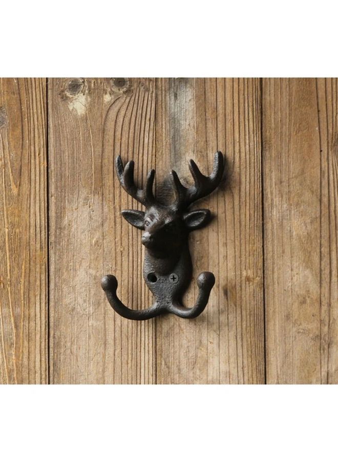 خطاف حائط كلاسيكي من الحديد الزهر بقرون الغزلان، حامل مزدوج للمعاطف والقبعات، على الطراز الريفي للمزرعة - Image 1