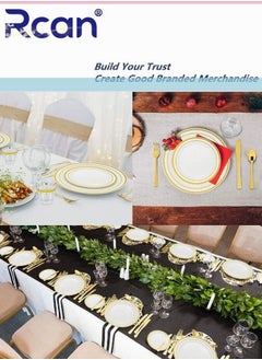 Rcan 150 Pcs/set Gold Upscale Wedding Dining Party Disposable Plastic Cutlery Set, Party Supplies Plate, Spoon, Fork, Knife, Cup, Party Tableware (25 Guest)  - Image 3
