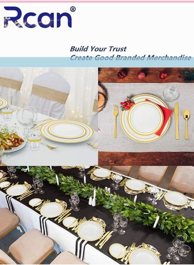 Rcan 150 Pcs/set Gold Upscale Wedding Dining Party Disposable Plastic Cutlery Set, Party Supplies Plate, Spoon, Fork, Knife, Cup, Party Tableware (25 Guest)  - Image 3