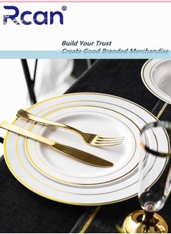 Rcan 150 Pcs/set Gold Upscale Wedding Dining Party Disposable Plastic Cutlery Set, Party Supplies Plate, Spoon, Fork, Knife, Cup, Party Tableware (25 Guest)  - Image 4