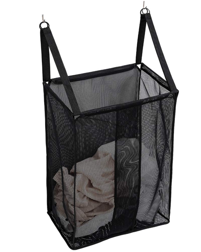 ALYER Wall Hanging Mesh Laundry Hamper,Poolside Toy Storage Baskets with Big Metal Support Opening,Hardware Included (Black) - Image 1