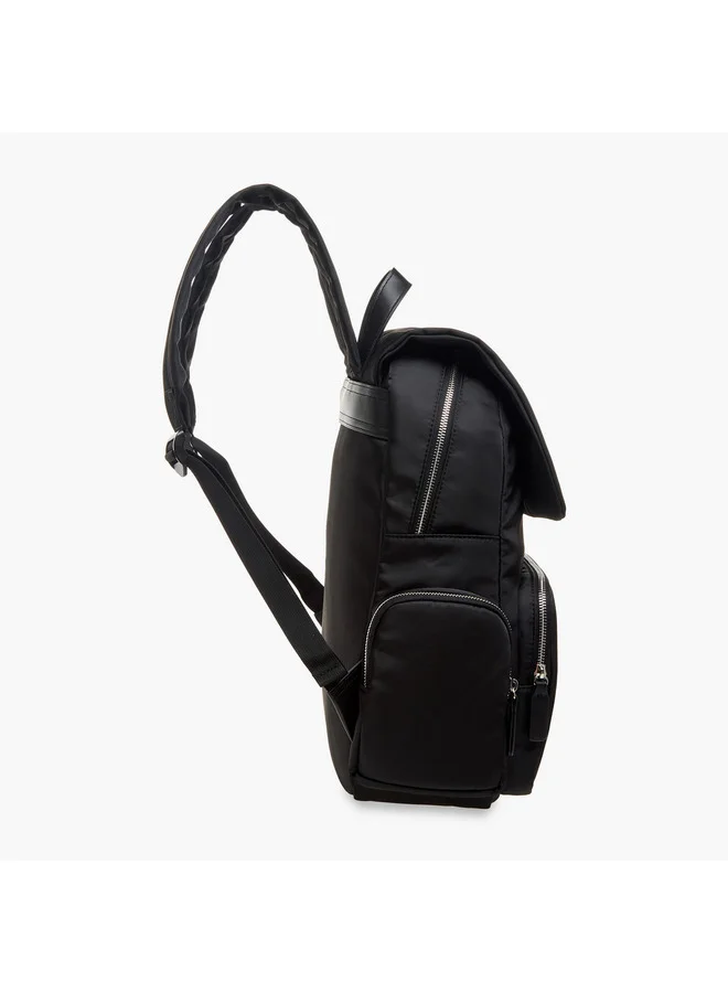 Lee Cooper Women Logo Applique Backpack with Adjustable Straps and Zip Closure - 13x30x40 cm
