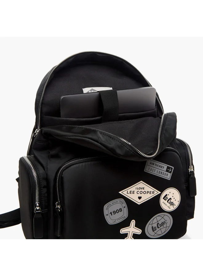 Lee Cooper Women Logo Applique Backpack with Adjustable Straps and Zip Closure - 13x30x40 cm