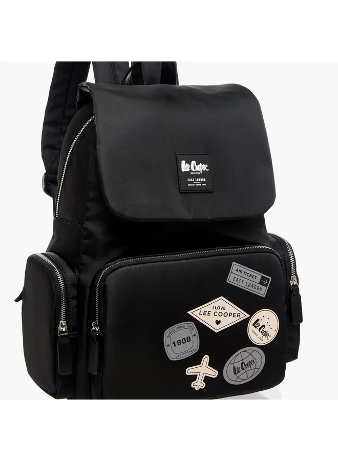 Lee Cooper Women Logo Applique Backpack with Adjustable Straps and Zip Closure - 13x30x40 cm