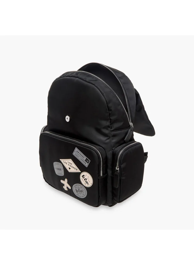 Lee Cooper Women Logo Applique Backpack with Adjustable Straps and Zip Closure - 13x30x40 cm