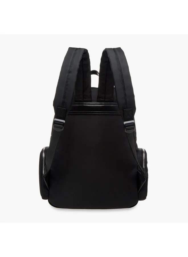 Lee Cooper Women Logo Applique Backpack with Adjustable Straps and Zip Closure - 13x30x40 cm