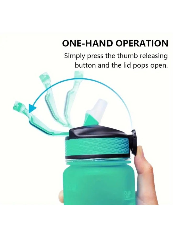 KITCHENOO 900ml Gradient Color Design Water Bottle with Straw and Lockable Lid, BPA Free Plastic, Motivational Time Markers for Outdoor Sports With straw and sticker  - Image 3
