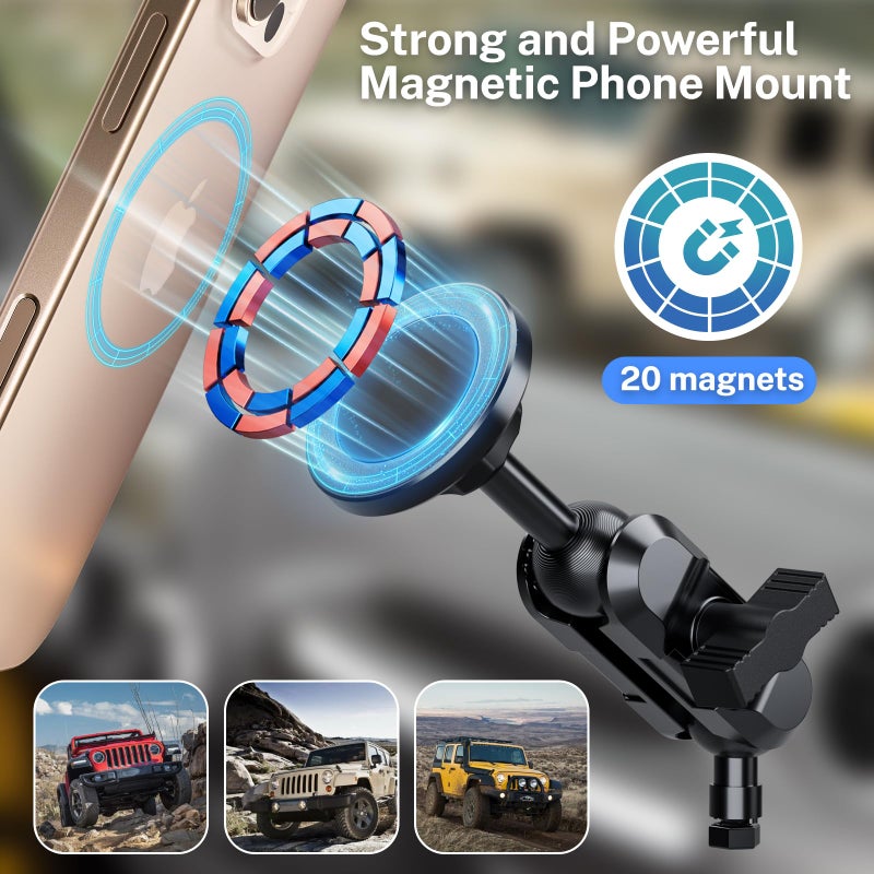 SwiftGaze Stainless Steel Phone Mount for 2011-2017 Wrangler JK JKU Magnetic&Clamp Dual Heads All-Metal Shakeproof Original America Flag Design OEM Screws Dash Mount Install - Image 3