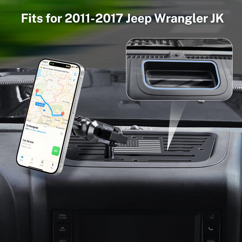 SwiftGaze Stainless Steel Phone Mount for 2011-2017 Wrangler JK JKU Magnetic&Clamp Dual Heads All-Metal Shakeproof Original America Flag Design OEM Screws Dash Mount Install - Image 4