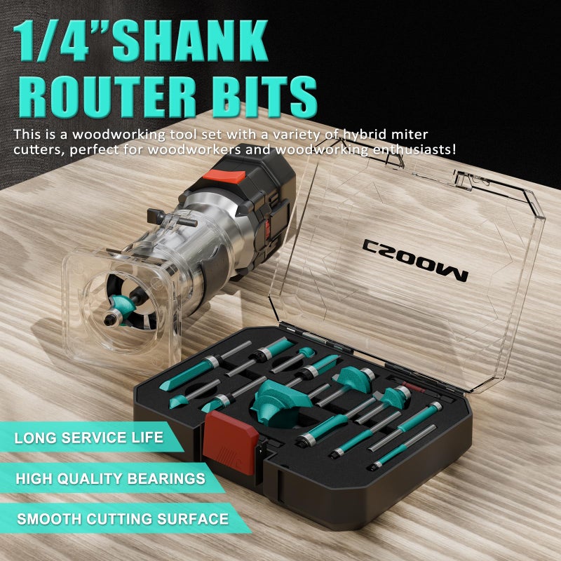 CSOOM 15Pcs Router Bit Set, Router Bits Set 1/4 Inch Shank for Beginners Woodworking, Router Bit Set Include Straight, Dovetail, Chamfer, Cove, Flush Trim, Round Over - Image 3