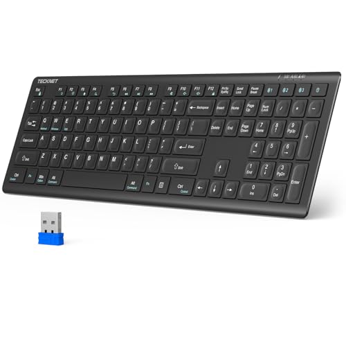 TECKNET Bluetooth Keyboard Rechargeable, 4-Device (2.4G+BT) Wireless Keyboard, Full Size Computer Keyboard with Stand, Ultra-Slim Quiet Typing, for PC/Laptop/Smart TV/Phone/Tablet, 12 Hotkeys - Image 1