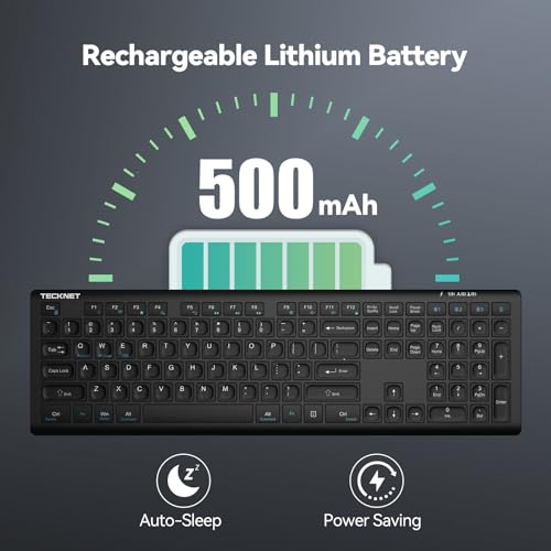 TECKNET Bluetooth Keyboard Rechargeable, 4-Device (2.4G+BT) Wireless Keyboard, Full Size Computer Keyboard with Stand, Ultra-Slim Quiet Typing, for PC/Laptop/Smart TV/Phone/Tablet, 12 Hotkeys - Image 4