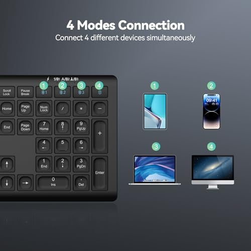 TECKNET Bluetooth Keyboard Rechargeable, 4-Device (2.4G+BT) Wireless Keyboard, Full Size Computer Keyboard with Stand, Ultra-Slim Quiet Typing, for PC/Laptop/Smart TV/Phone/Tablet, 12 Hotkeys - Image 2